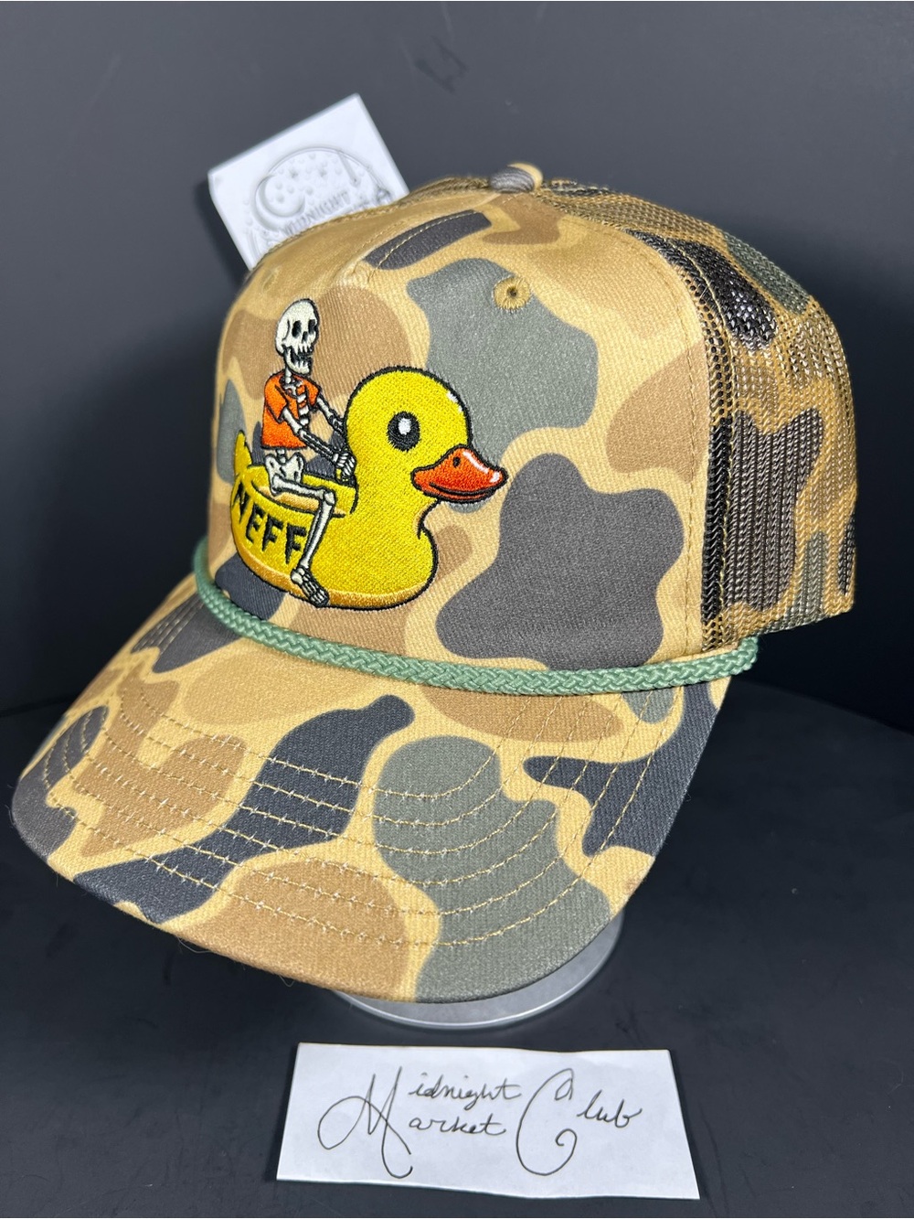 Neff Camo Trucker Hat Skeleton Riding Rubber Duck Snapback Cap Streetwear Punk